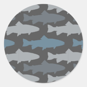 Geel en grijs forel vispatroon ronde sticker