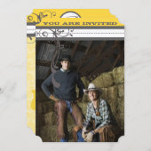 Geel en grijs Funky Chandelier Save the Date (Voorkant / Achterkant)