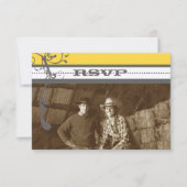 Geel en grijs Funky Swirls Weddenschap RSVP (Voorkant)