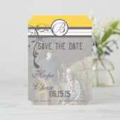 Geel en grijs Funky Swirls Weddenschap Save the Da Date (Staand voorkant)