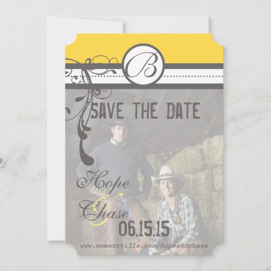 Geel en grijs Funky Swirls Weddenschap Save the Da Date (Voorkant)
