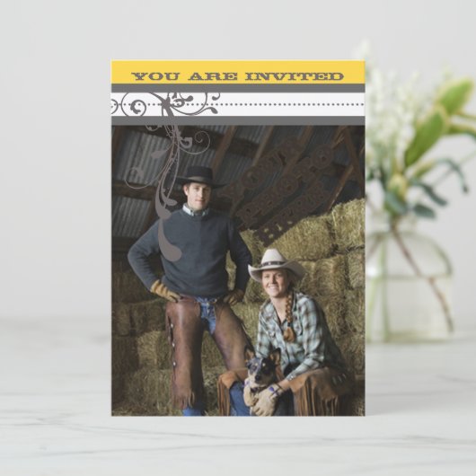 Geel en grijs Funky Swirls Weddenschap Save the Da Save The Date (Staand voorkant)