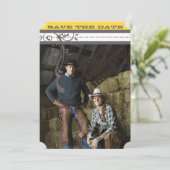 Geel en grijs Funky Swirls Weddenschap Save the Da Save The Date (Staand voorkant)