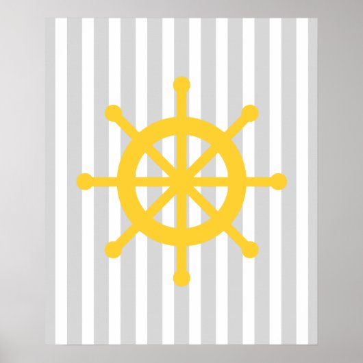 Geel en grijs gestreept Nautical Shield Wheel Poster (Voorkant)