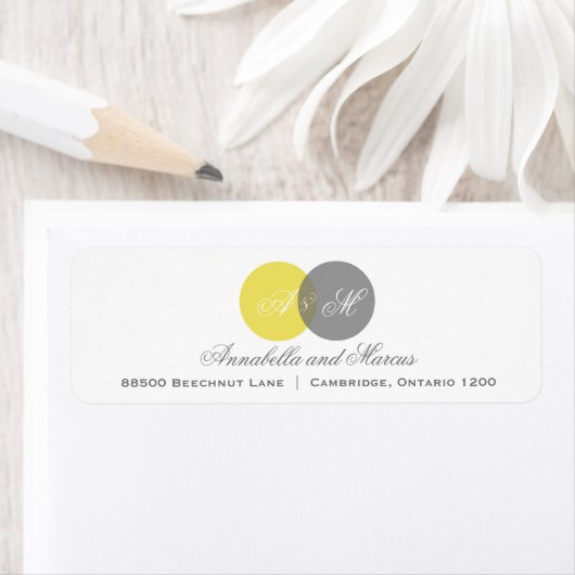 Geel en grijs getweld Monogrammen Adres Etiket (Insitu)