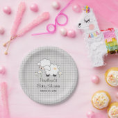 Geel en grijs Gingham Lamb Baby shower Papieren Bordje (Feest)