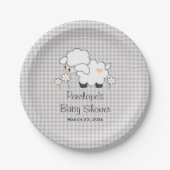 Geel en grijs Gingham Lamb Baby shower Papieren Bordje (Voorkant)