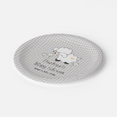 Geel en grijs Gingham Lamb Baby shower Papieren Bordje (Gekanteld)