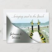 Geel en grijs huwelijk op het strand kaart (Voorkant)