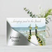 Geel en grijs huwelijk op het strand kaart (Staand voorkant)