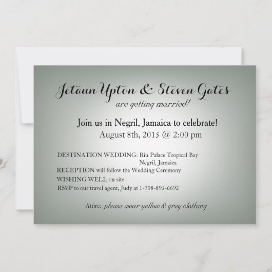 Geel en grijs huwelijk op het strand kaart (Achterkant)