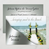 Geel en grijs huwelijk op het strand kaart (Voorkant / Achterkant)