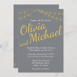 Geel en grijs huwelijksuitnodiging met licht kaart