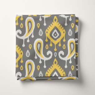Geel en Grijs Ikat Paisley Stof
