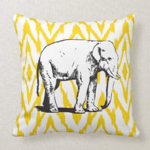 Geel en grijs Ikat White Elephant Pillow Kussen