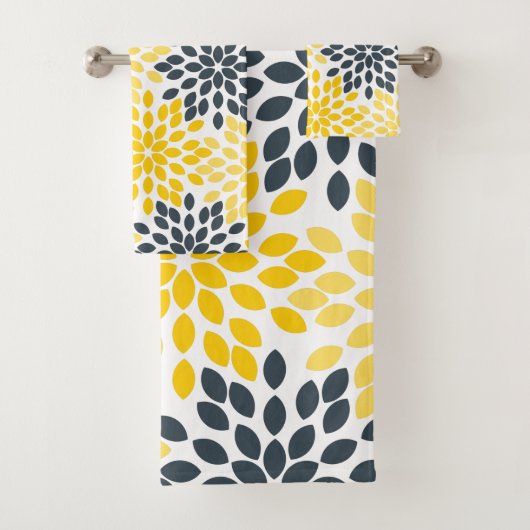 Geel en grijs Kool Moderne Floral Bad Handdoek (Insitu)