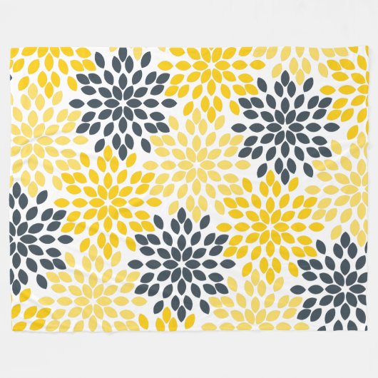 Geel en grijs Kool Moderne Floral Fleece Deken (Voorkant (Horizontaal))