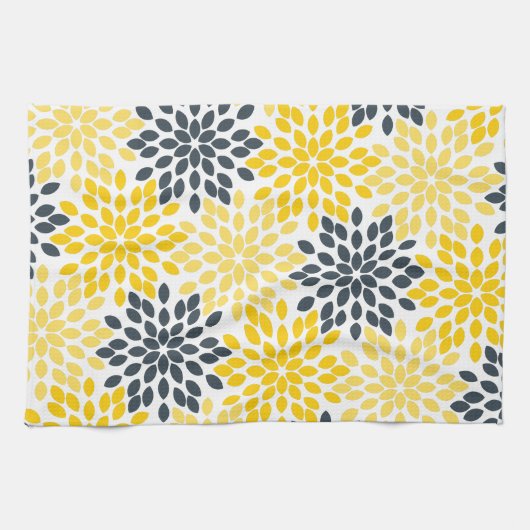 Geel en grijs Kool Moderne Floral Theedoek (Horizontaal)