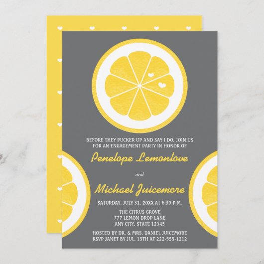 GEEL EN GRIJS-LEMON THEMED ENGAGTY KAART (Voorkant / Achterkant)