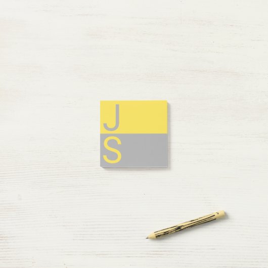 Geel en grijs Matig Initiaal Monogram Post-it® Notes (Op bureau)