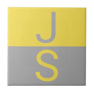 Geel en grijs Matig Initiaal Monogram Tegeltje