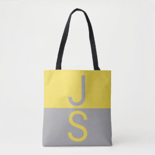 Geel en grijs Matig Initiaal Monogram Tote Bag