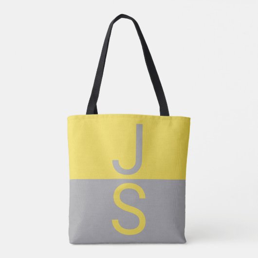 Geel en grijs Matig Initiaal Monogram Tote Bag (Achterkant)