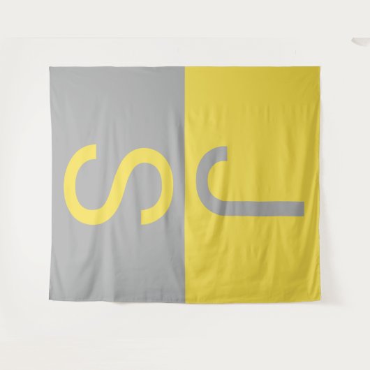 Geel en grijs Matig Initiaal Monogram Wandkleed (Voorkant (horizontaal))