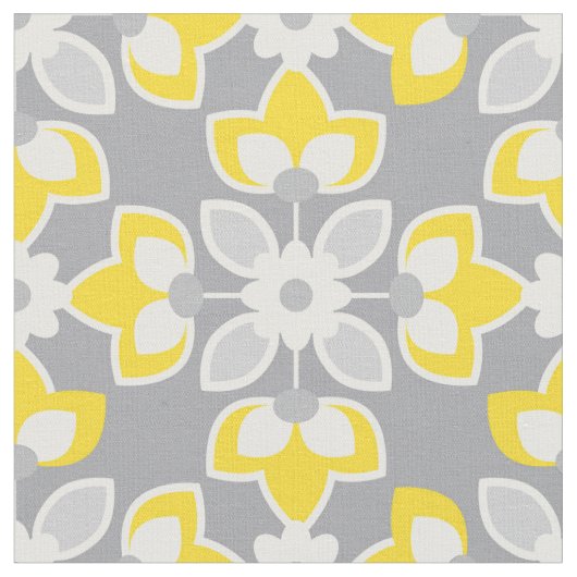 Geel en grijs Modern Floral Stof (Close Up)