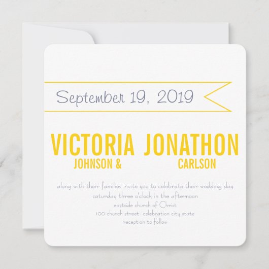 Geel en grijs Modern Typografie Weddenschap Kaart (Voorkant)