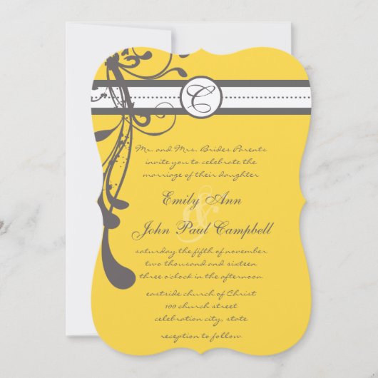 Geel en grijs Modern Wedding Invite Kaart (Voorkant)