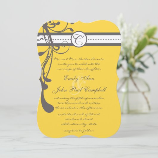 Geel en grijs Modern Wedding Invite Kaart (Staand voorkant)