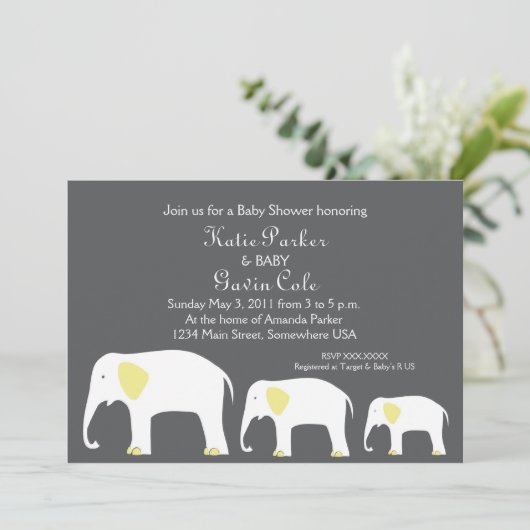 Geel en grijs Moeder en Elephant Uitnodiging tot B (Staand voorkant)