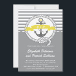 Geel en grijs Nautical Beach Wedding Invitation Kaart<br><div class="desc">Geel en grijs Nautical Beach Wedding Invitation</div>