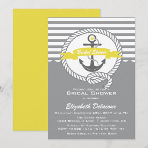 Geel en grijs Nautical Bridal Shower Invitation Kaart