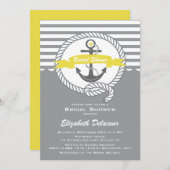 Geel en grijs Nautical Bridal Shower Invitation Kaart (Voorkant / Achterkant)
