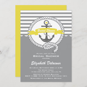 Geel en grijs Nautical Bridal Shower Invitation Kaart