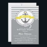 Geel en grijs Nautical Kids Birthday Uitnodiging<br><div class="desc">Geel en grijs Nautical Kids Birthday Uitnodiging</div>