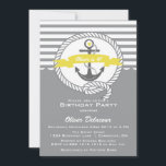 Geel en grijs Nautical Kids Birthday Uitnodiging<br><div class="desc">Geel en grijs Nautical Kids Birthday Uitnodiging</div>