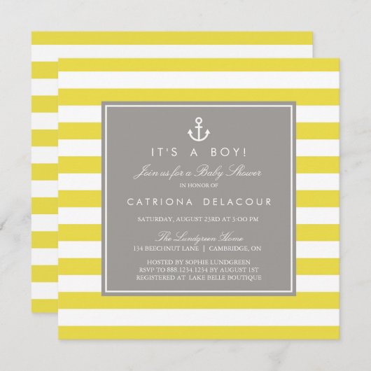 Geel en grijs Nochtans Baby shower Kaart (Voorkant / Achterkant)