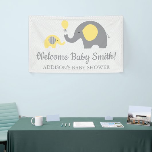Geel en Grijs Olifant Baby shower Banner Poster (Beurs)