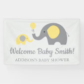 Geel en Grijs Olifant Baby shower Banner Poster (Horizontaal)