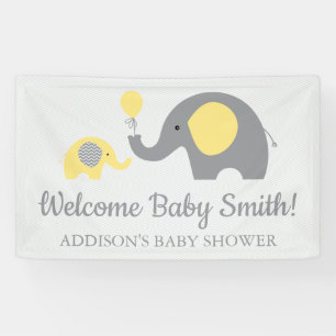 Geel en Grijs Olifant Baby shower Banner Poster