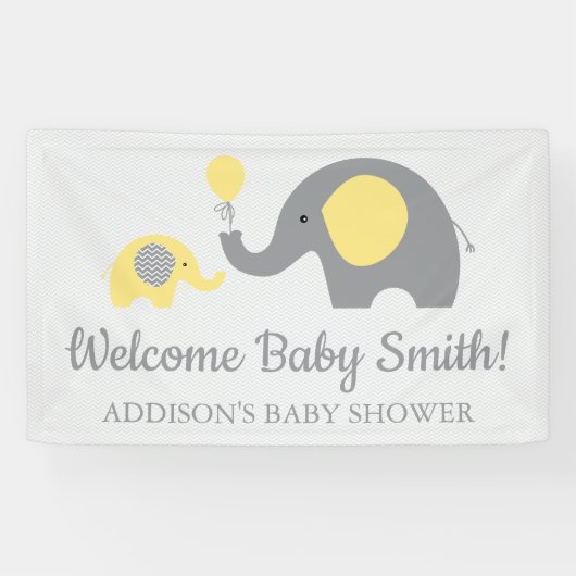 Geel en Grijs Olifant Baby shower Banner Poster (Horizontaal)