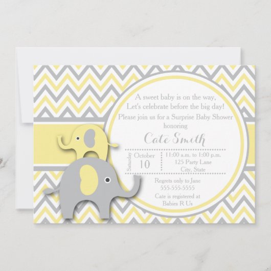 Geel en grijs olifant Baby shower Kaart (Voorkant)