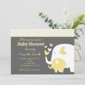 Geel en grijs olifant Baby shower Kaart (Staand voorkant)