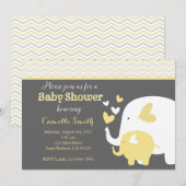 Geel en grijs olifant Baby shower Kaart (Voorkant / Achterkant)