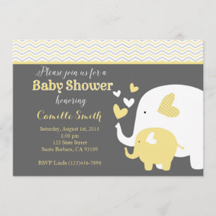 Geel en grijs olifant Baby shower Kaart