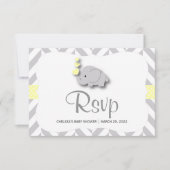 Geel en grijs olifant Baby shower - RSVP (Voorkant)