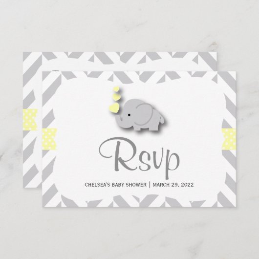 Geel en grijs olifant Baby shower - RSVP (Voorkant / Achterkant)